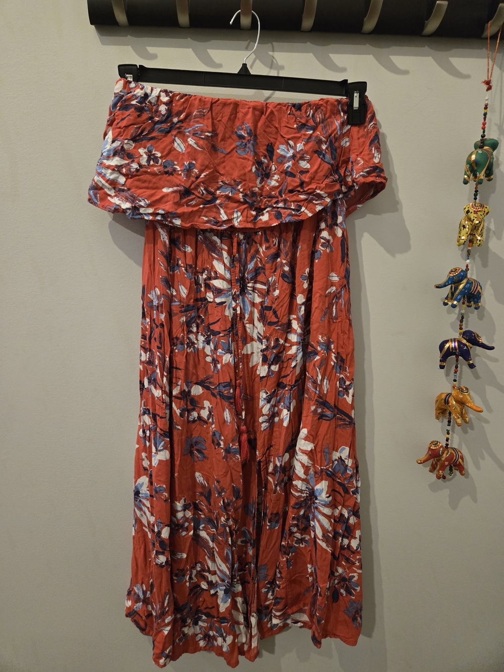 Off-Shoulder Floral Maxi Dress in Coral Red